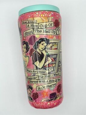 Retro Pink Glitter Travel Tumbler